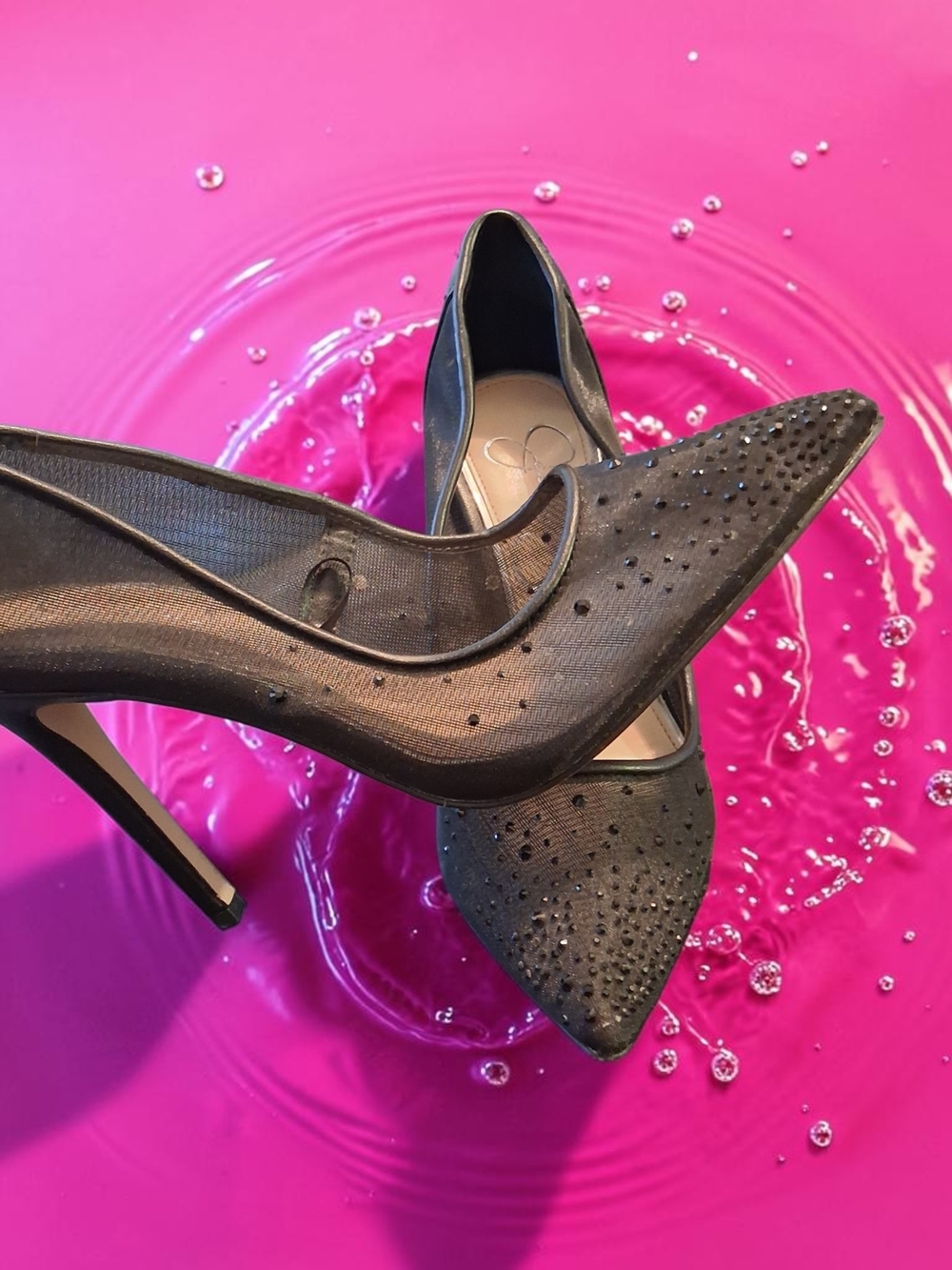 Jessica Simpson Black Crystal-Studded Pointed Toe Heels Womens Shoes Size 5.5